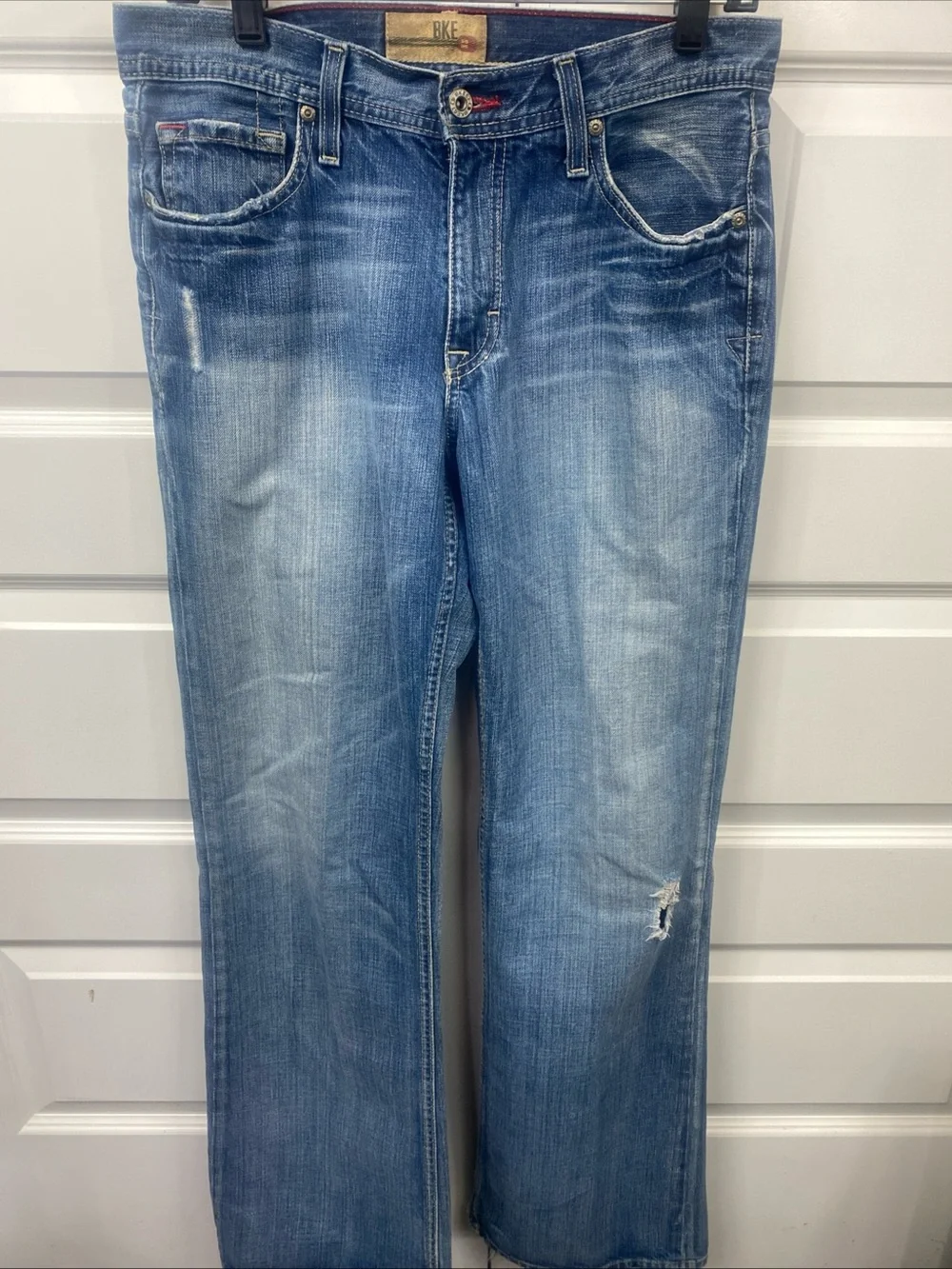 BKE Tyler Straight Jeans Mens 30x33 Long Blue Distressed Denim Low Rise
